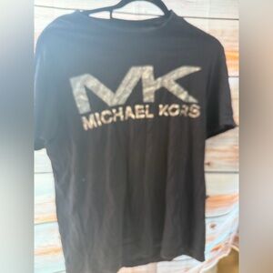 Michael Kors Black Tee with Silver-Blue MK Graphic